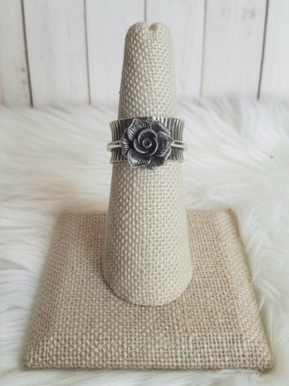 Rose Flower Spinner Ring Silver Plated Fidget Ring Size 7